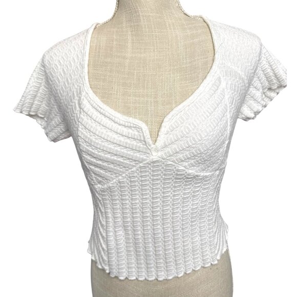 Atelier by Kirious Womens White Textured Knit Crop Top Bow Back V-Neck XL - Picture 1 of 9